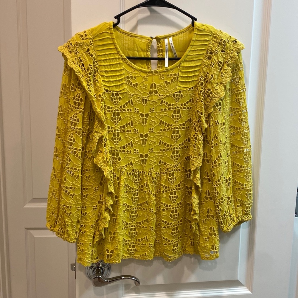 Anthropologie Mustard Yellow Lace Top